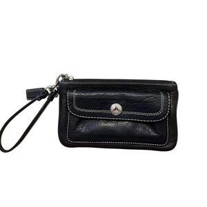 Coach Vintage Black Pebble Leather Wristlet with Silver Accents